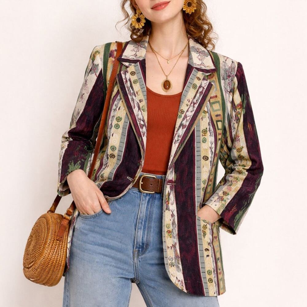 Y2K Vintage Danielle B Multicolor Abstract Geometric Blazer Size S
